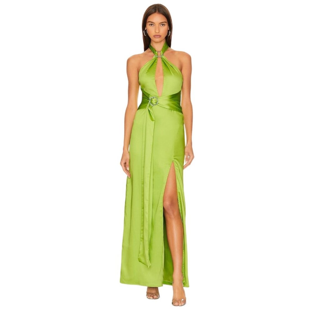 Khanums X Rrevolve Kenisei Halter Gown in Limeade XSmall New Womens Maxi Dress